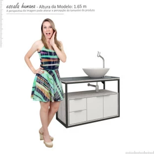 Gabinete Para Banheiro Apoema 80 com Cuba Cuia Cozimax Branco/Calcare