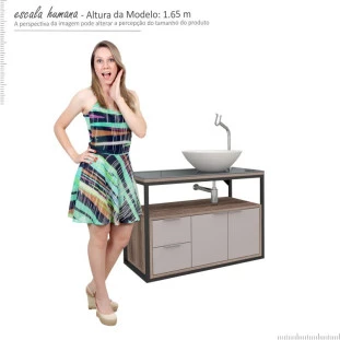 Gabinete Para Banheiro Apoema 80 com Cuba Cuia Cozimax Nudi/Tamarindo