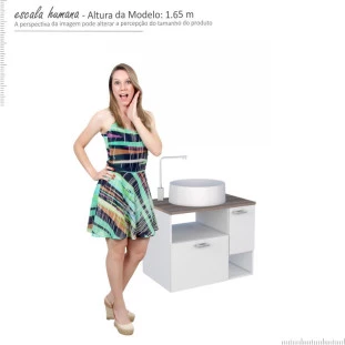 Gabinete Para Banheiro Iara 60 com Cuba Domo Cozimax Branco/Tamarindo