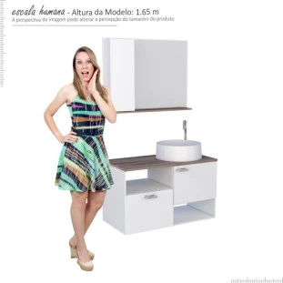 Conjunto de Banheiro Iara 80 com Cuba Domo Cozimax Branco/Tamarindo