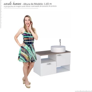 Gabinete Para Banheiro Iara 80 com Cuba Domo Cozimax Branco/Tamarindo