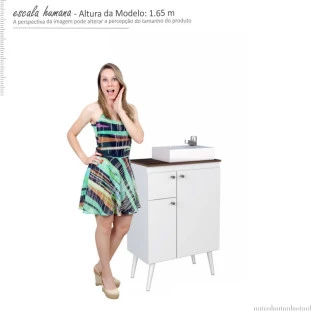 Gabinete de Banheiro Retrô Itaúna 60 Cuba Prisma Cozimax Branco/Tamarindo