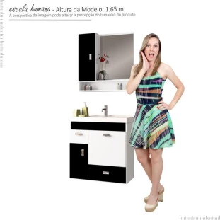 Conjunto Para Banheiro Madeira Orquídea 60 Cozimax Branco/Preto