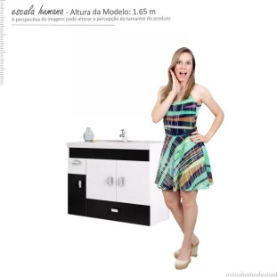 Gabinete Para Banheiro Madeira Orquídea 80 Cozimax Branco/Preto