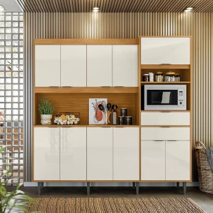 Cozinha Completa 200cm 11 Portas 2 Gaveta Bahamas Lukaliam Tauari/Off White