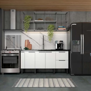 Gabinete De Madeira Para Pia De Cozinha 200cm Cisne Cozimax Branco
