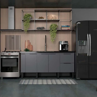 Gabinete De Madeira Para Pia De Cozinha 200cm Cisne Cozimax Cinza