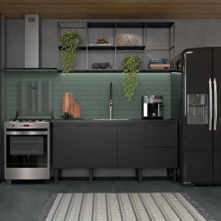 Gabinete De Madeira Para Pia De Cozinha 200cm Cisne Cozimax Preto