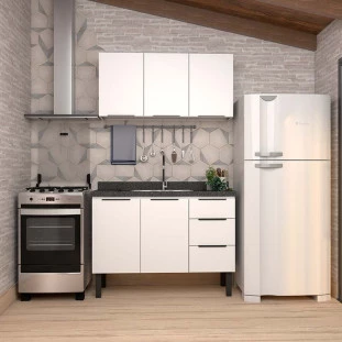 Cozinha Completa Gabinete Para Pia 120cm e Armário Aéreo Júpiter Cozimax Branco