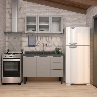 Cozinha Completa Gabinete Para Pia 120cm e Armário Aéreo Portas Vidro Júpiter Cozimax Cinza Argila