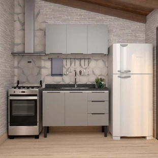 Cozinha Completa Gabinete Para Pia 120cm e Armário Aéreo Júpiter Cozimax Cinza Argila