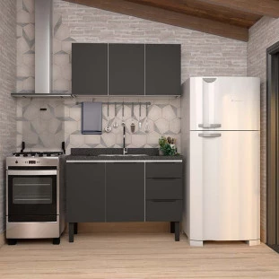 Cozinha Completa Gabinete Para Pia 120cm e Armário Aéreo Júpiter Cozimax Preto