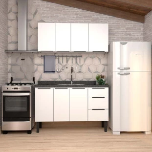 Cozinha Completa Gabinete Para Pia 140cm e Armário Aéreo Júpiter Cozimax Branco