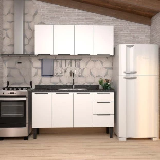 Cozinha Completa Gabinete Para Pia 150cm e Armário Aéreo Júpiter Cozimax Branco