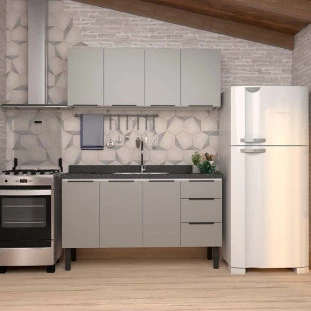 Cozinha Completa Gabinete Para Pia 150cm e Armário Aéreo Júpiter Cozimax Cinza Argila