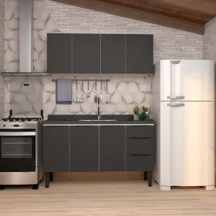 Cozinha Completa Gabinete Para Pia 150cm e Armário Aéreo Júpiter Cozimax Preto