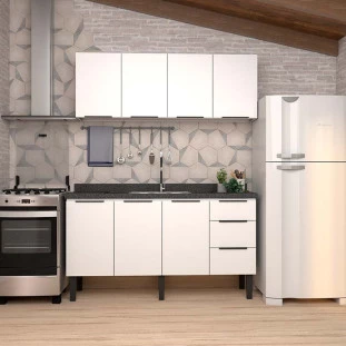 Cozinha Completa Gabinete Para Pia 160cm e Armário Aéreo Júpiter Cozimax Branco
