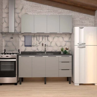 Cozinha Completa Gabinete Para Pia 160cm e Armário Aéreo Júpiter Cozimax Cinza