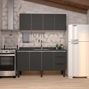 Cozinha Completa Gabinete Para Pia 160cm e Armário Aéreo Júpiter Cozimax Preto