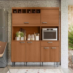 Cozinha Completa 160cm Adega 6 Portas 1 Gaveta Dakota Lukaliam Jequitiba