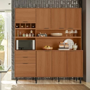 Cozinha Completa 180x200cm Com Adega 7 Portas 2 Gavetas Viena Lukaliam Jequitiba