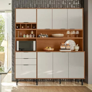 Cozinha Completa 180x200cm Com Adega 7 Portas 2 Gavetas Viena Lukaliam Jequitiba/Areia