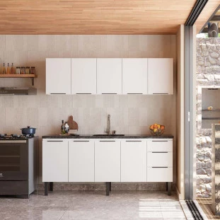 Cozinha Completa Gabinete Para Pia 200cm e Armário Aéreo Júpiter Cozimax Branco