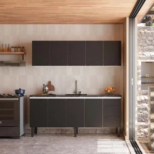 Cozinha Completa Gabinete Para Pia 200cm e Armário Aéreo Júpiter Cozimax Preto