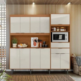 Cozinha Completa 200x200cm 11 Portas 2 Gavetas Bahamas Lukaliam Jequitiba/Off White