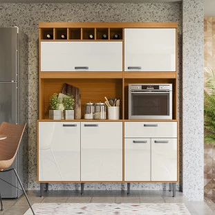 Cozinha Completa 160cm Adega 6 Portas 1 Gaveta Dakota Lukaliam Tauari/Off White