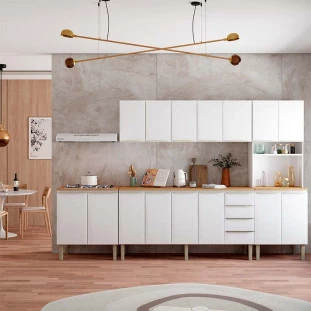 Cozinha Completa Aço Gabinete Para Pia 180cm com Armário Aéreo Flora Cozimax Branco