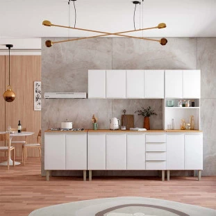 Cozinha Completa Aço Gabinete Para Pia 140cm com Armário Aéreo Flora Cozimax Branco