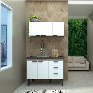 Cozinha Completa Gabinete e Armário Aéreo Flamingo 120 Cozimax Branco/Tamarindo