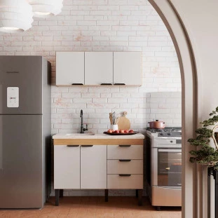Cozinha Completa Gabinete e Armário Aéreo Flamingo 120 Cozimax Nude/Jequitiba