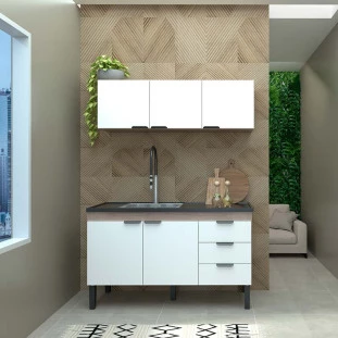 Cozinha Completa Gabinete e Armário Aéreo Flamingo 150 Cozimax Branco/Tamarindo