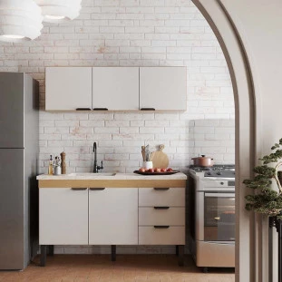 Cozinha Completa Gabinete e Armário Aéreo Flamingo 150 Cozimax Nude/Jequitiba