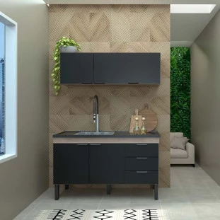 Gabinete Para Pia De Cozinha 150cm Flamingo Cozimax Preto/Tamarindo