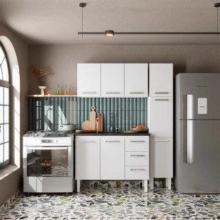 Cozinha de Aço Gabinete Para Pia 120cm com Armário Aéreo Vênus Cozimax Branco