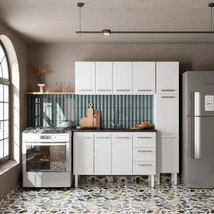 Cozinha de Aço Gabinete Para Pia 140cm com Armário Aéreo Vênus Cozimax Branco