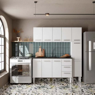 Cozinha de Aço Gabinete Para Pia 150cm com Armário Aéreo Vênus Cozimax Branco