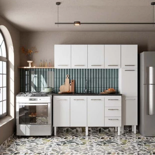 Balcão Cozinha Aço 160 Vênus 3 Gavetas Com Tampo Cozimax Branco