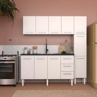 Cozinha de Aço Gabinete Para Pia 160cm com Armário Aéreo Vênus Cozimax Branco