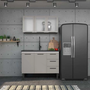 Armário Aéreo de Cozinha Aço 3 Portas Vidro Juno/Apolo 120 Cozimax Cinza Argila