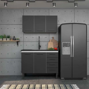 Cozinha Completa Gabinete Para Pia 120 e Armário Aéreo Juno/Apolo 4 Gavetas Cozimax Preto