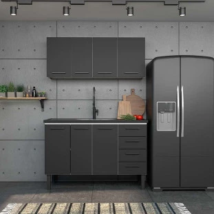 Armário Aéreo de Cozinha Aço 4 Portas Juno/Apolo 140 Cozimax Preto