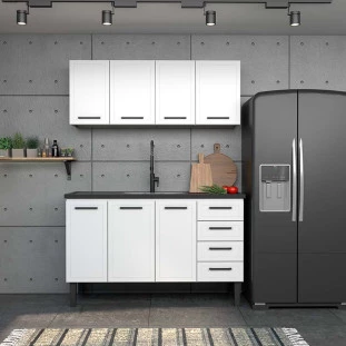 Cozinha Completa Gabinete Para Pia 150 e Armário Aéreo Juno/Apolo 4 Gavetas Cozimax Branco
