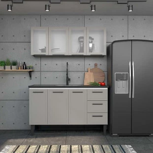 Armário Aéreo de Cozinha Aço 4 Portas Vidro Juno/Apolo 150 Cozimax Cinza Argila