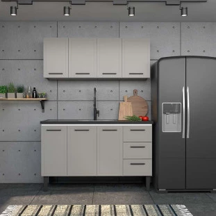 Cozinha Completa Gabinete Para Pia 150 e Armário Aéreo Juno/Apolo 4 Gavetas Cozimax Cinza Argila