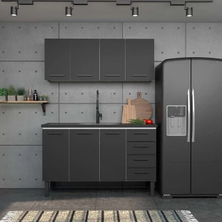 Cozinha Completa Gabinete Para Pia 150 e Armário Aéreo Juno/Apolo 4 Gavetas Cozimax Preto