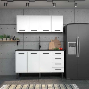 Cozinha Completa Gabinete Para Pia 160 e Armário Aéreo Juno/Apolo 4 Gavetas Cozimax Branco
